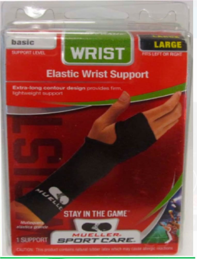 slide 1 of 1, Mueller Elastic Wrist Support - Black, LG