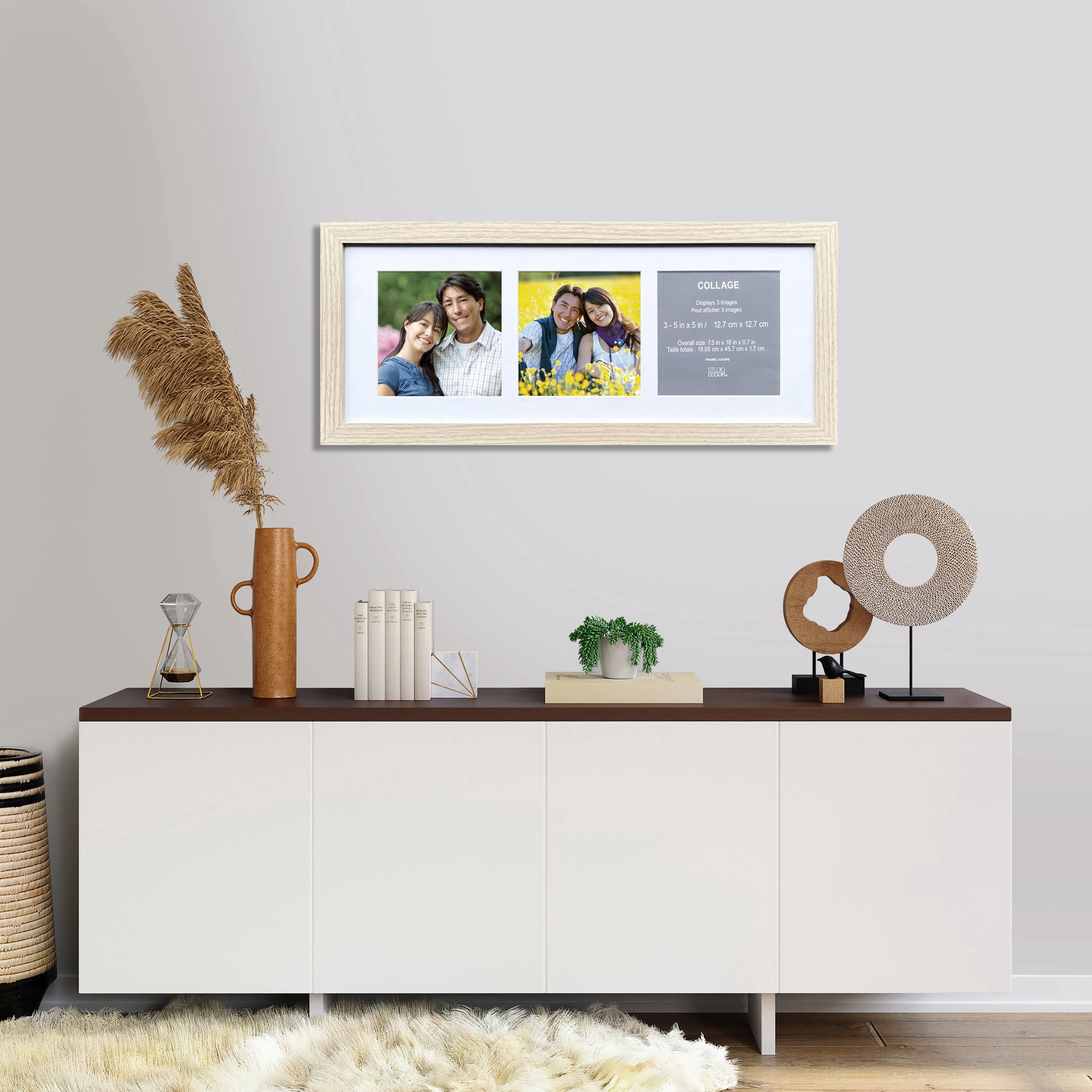 slide 2 of 5, 3 Opening 5" X 5" Natural Woodgrain Collage Frame With Mat By Studio Decor, 5 in x 5 in