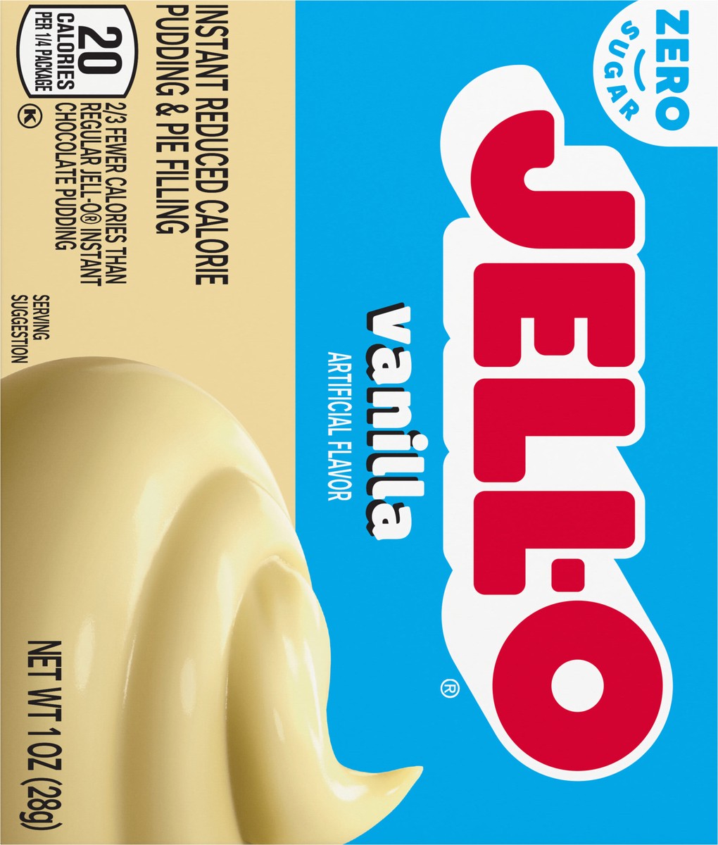 slide 6 of 9, Jell-O Vanilla Artificially Flavored Zero Sugar Instant Reduced Calorie Pudding & Pie Filling Mix, 1 oz. Box, 1 oz