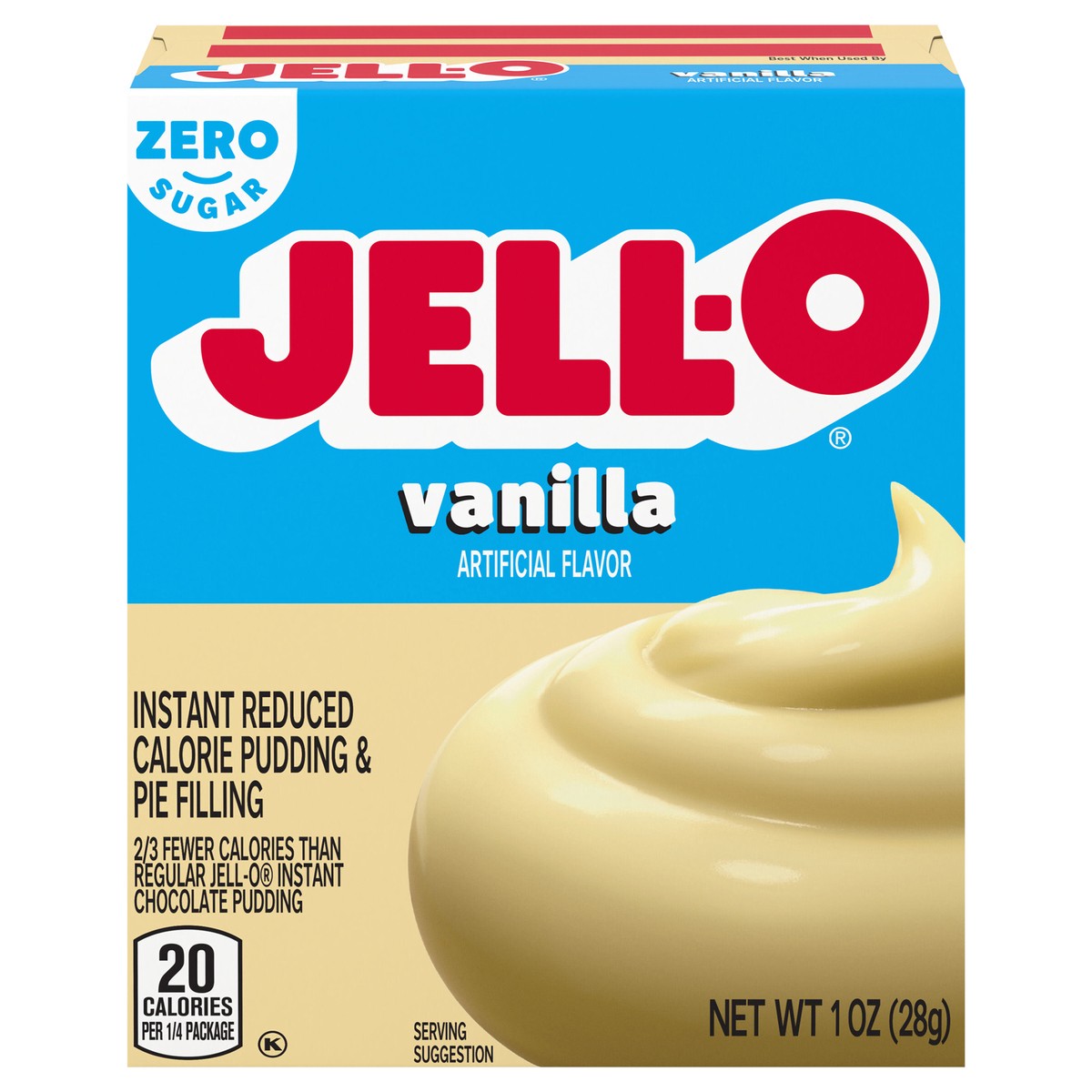 slide 1 of 9, Jell-O Vanilla Artificially Flavored Zero Sugar Instant Reduced Calorie Pudding & Pie Filling Mix, 1 oz. Box, 1 oz