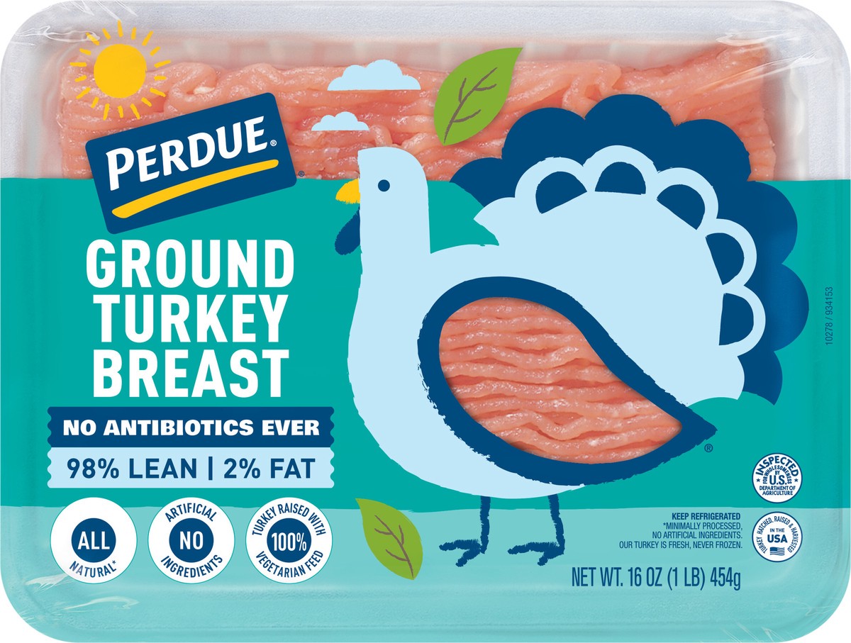 slide 3 of 3, PERDUE No Antibiotics Ever Fresh Ground Turkey Breast, 98% Lean 2% Fat, 1 lb. Tray, 16 oz