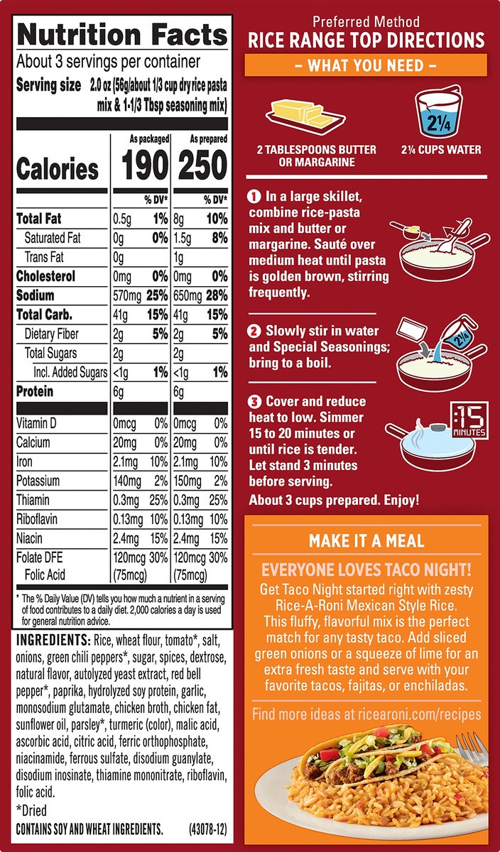 slide 6 of 12, Rice-A-Roni Rice A Roni Rice Pasta Mexican Style 6.4 Oz, 6.4 oz