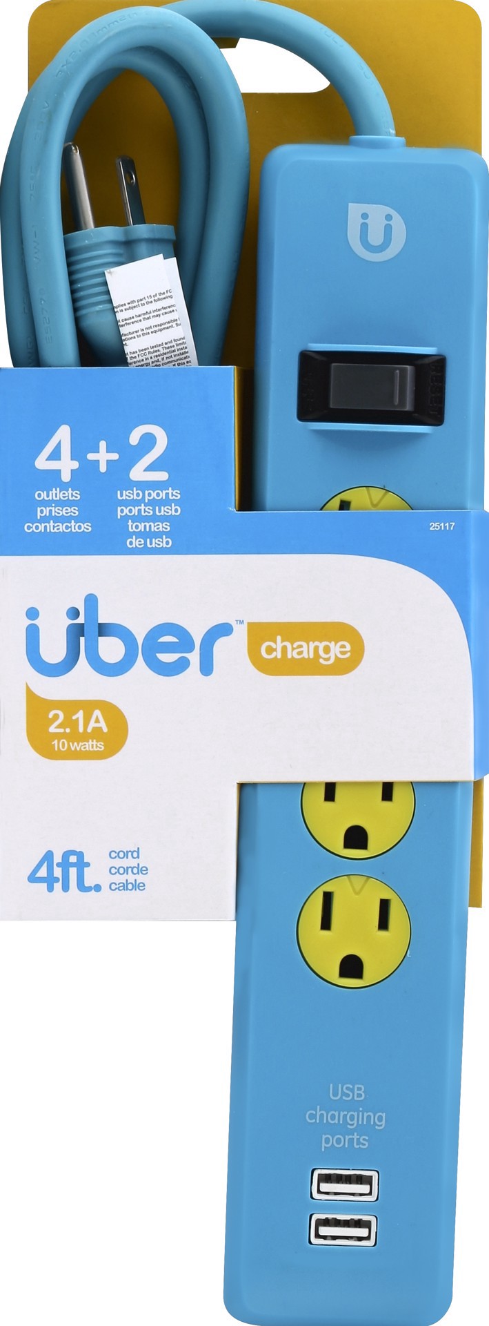 slide 1 of 2, Uber Blue 4Ft Power Strip + Usb, 1 ct