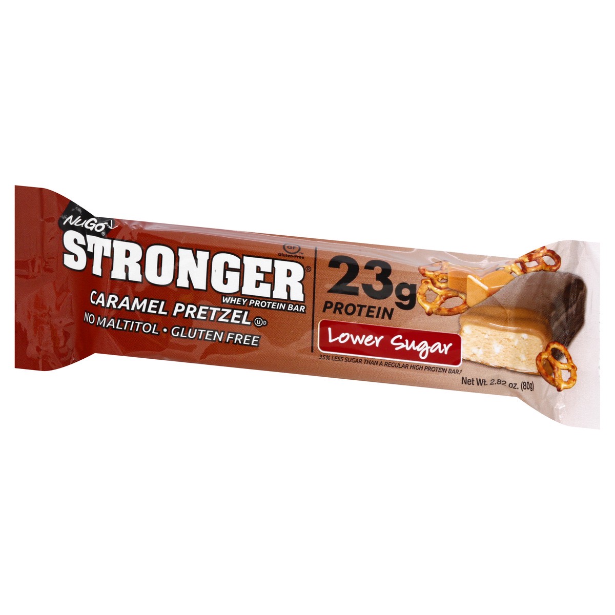 slide 2 of 10, NuGo Stronger Caramel Pretzel Whey Protein Bar 2.82 oz, 2.82 oz