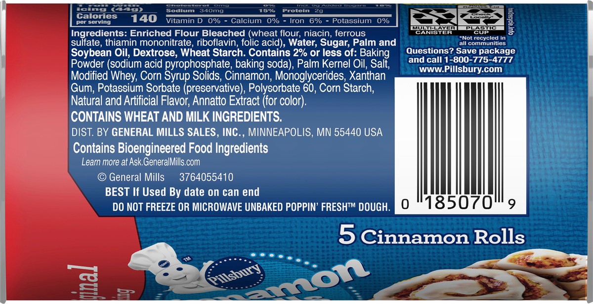 slide 4 of 9, Pillsbury Cinnamon Rolls with Original Icing, Refrigerated Canned Pastry Dough, 5 Rolls, 7.3 oz, 5 ct