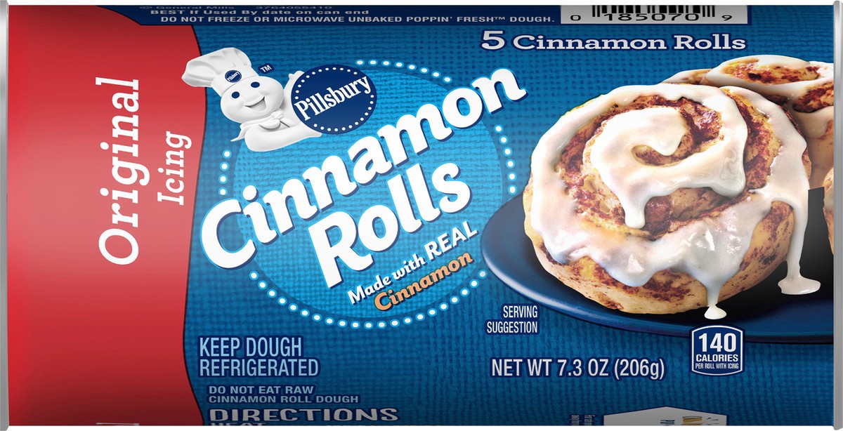 slide 5 of 9, Pillsbury Cinnamon Rolls with Original Icing, Refrigerated Canned Pastry Dough, 5 Rolls, 7.3 oz, 5 ct