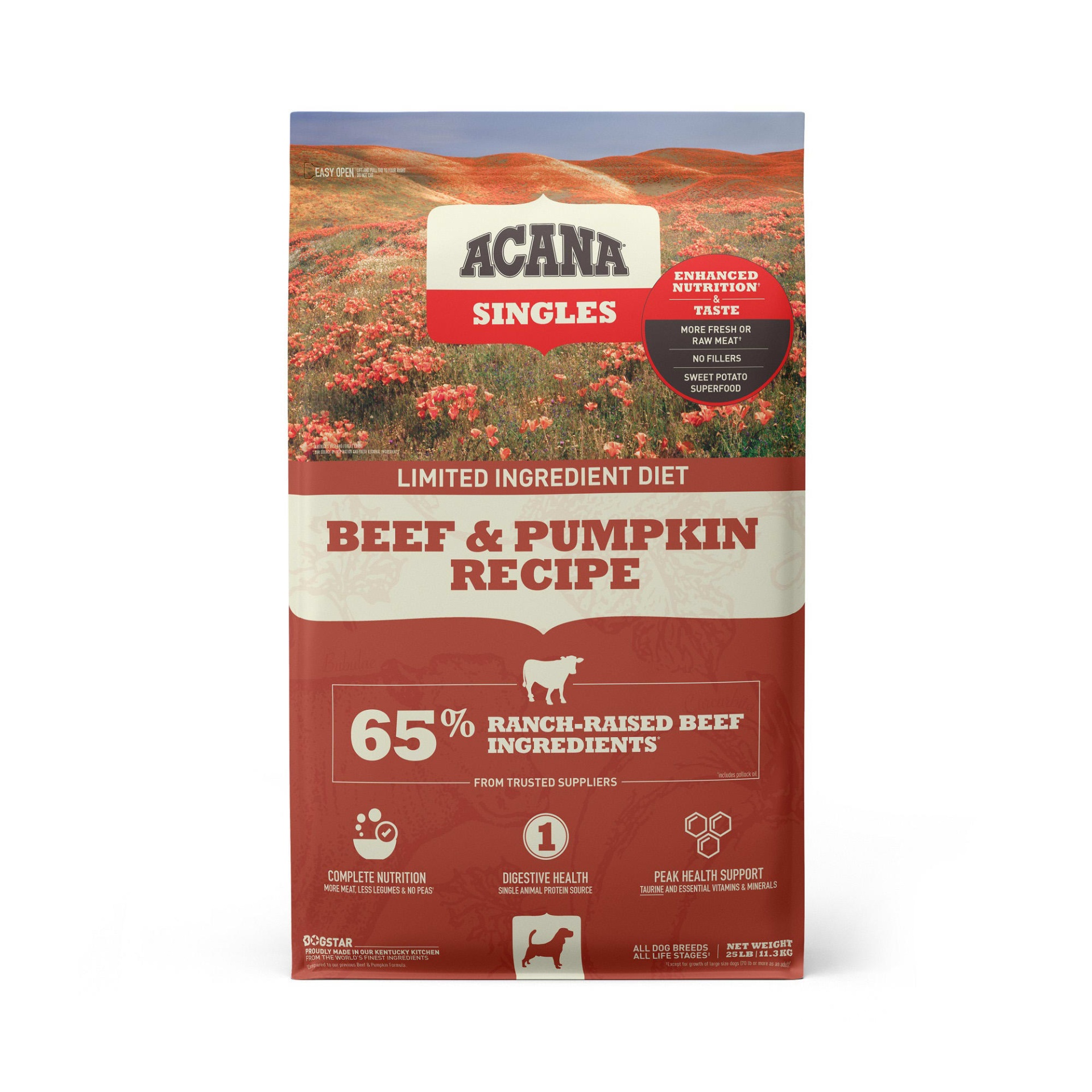 slide 1 of 1, ACANA Singles Beef & Pumpkin Recipe Dry Dog Food, 25 lb