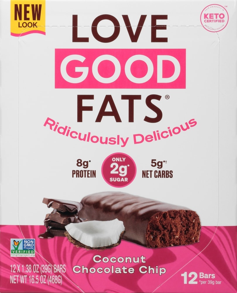 slide 1 of 1, Love Good Fats Snack Bar, Coconut Chocolate Chip 12-1.38 Oz, 12 ct; 1.38 oz