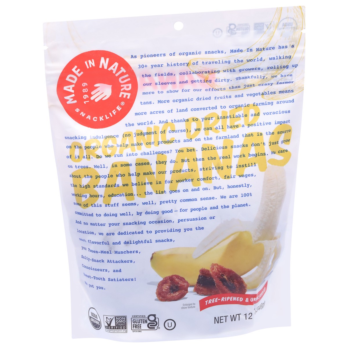 slide 2 of 9, Made in Nature Organic Dried Bananas 12 oz, 12 oz