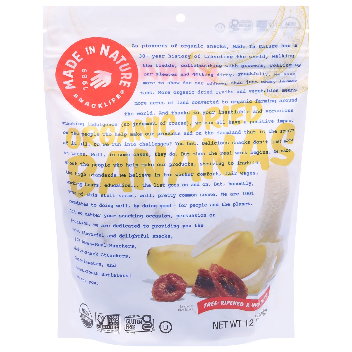 slide 1 of 9, Made in Nature Organic Dried Bananas 12 oz, 12 oz