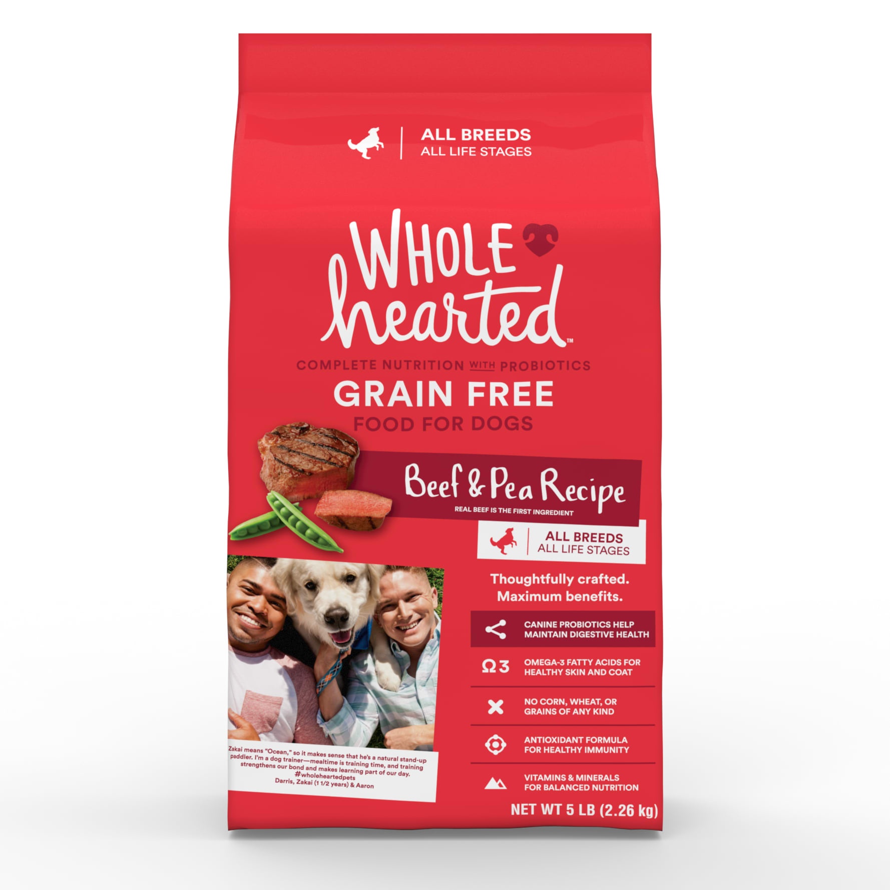 slide 1 of 1, WholeHearted Grain Free All Life Stages Beef & Pea Formula Dry Dog Food, 5 lb