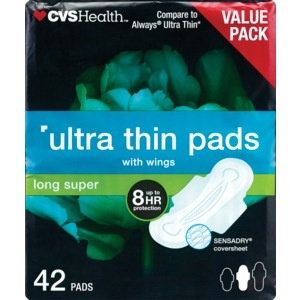 slide 1 of 1, CVS Health Ultra Thin Pads With Wings, 42 ct