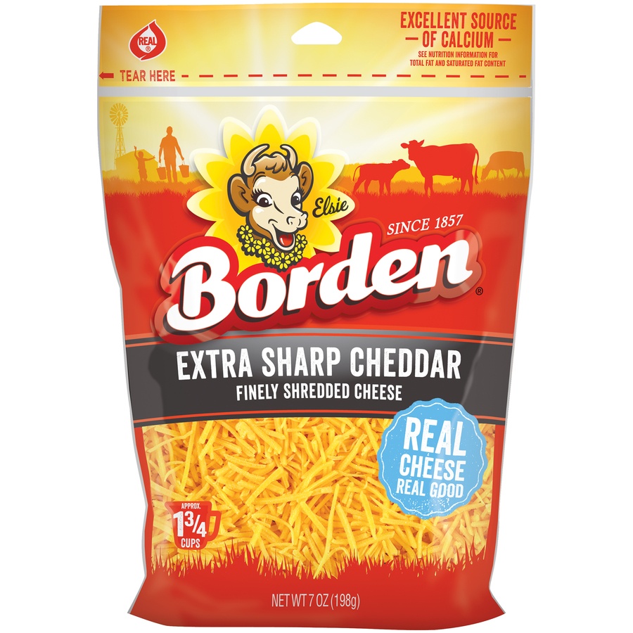 slide 1 of 1, Borden Extra Sharp Cheddar Finely Shredded Cheese, 8 oz