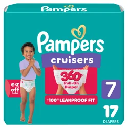 Pampers Cruisers 360 Pull-On Diapers, Size 7 (41+ lbs), 17 Count, Babyproof up to 100% leakproof diaper
