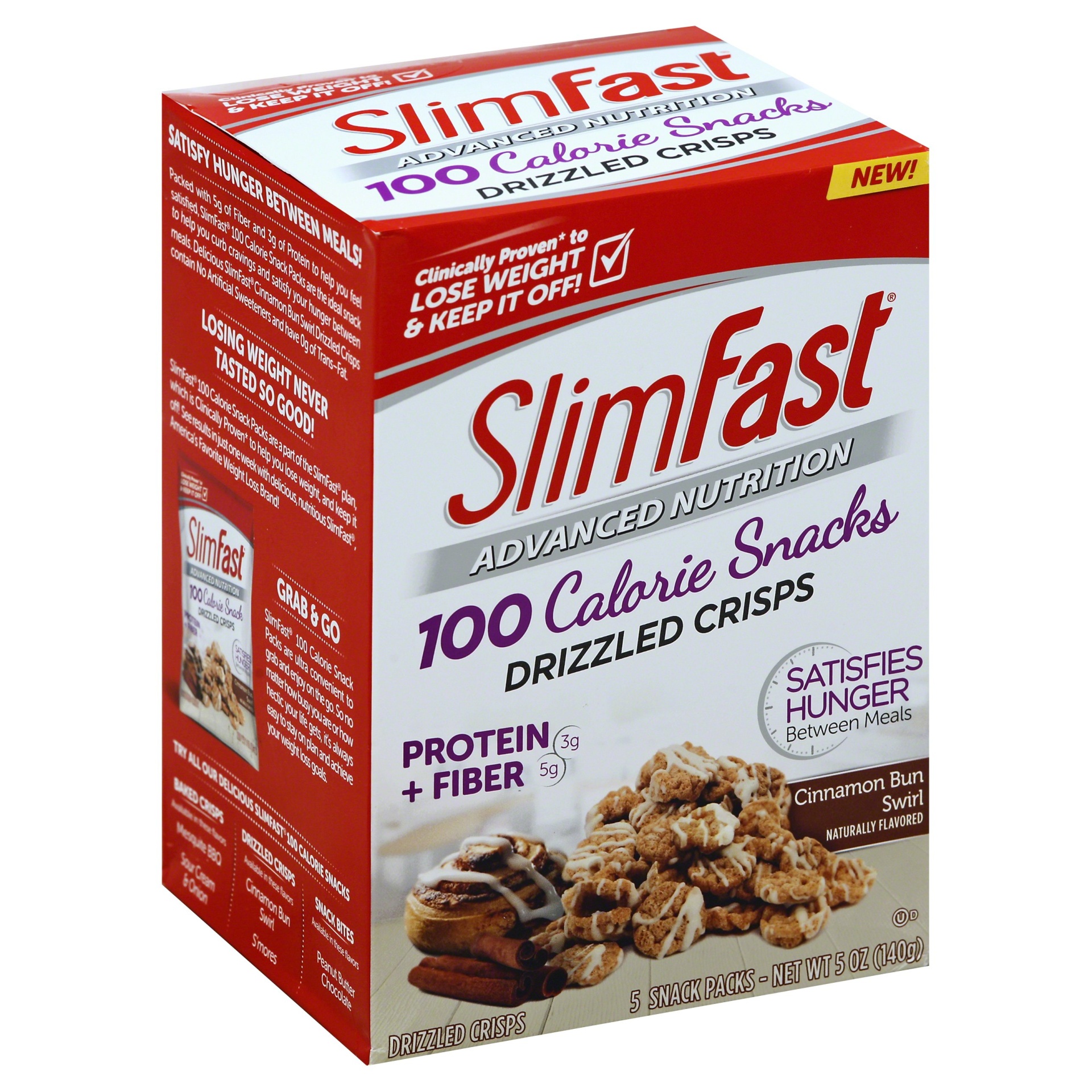 slide 1 of 8, SlimFast Advanced Nutrition 100 Calorie Snacks Cinnamon Bun Swirl Drizzled Crisps, 5 ct; 1 oz