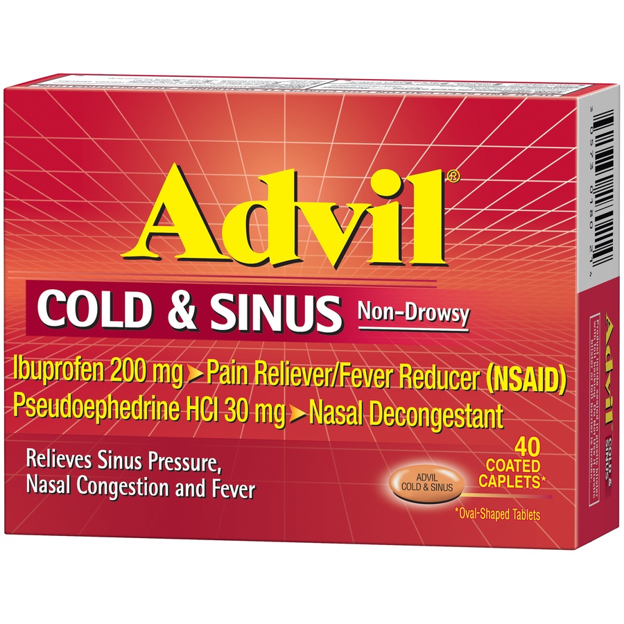 slide 4 of 7, Advil Cold & Sinus Non-Drowsy, 40 ct