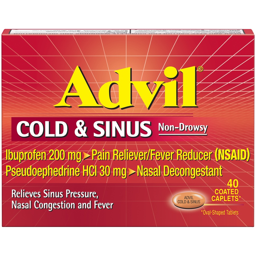 slide 1 of 7, Advil Cold & Sinus Non-Drowsy, 40 ct