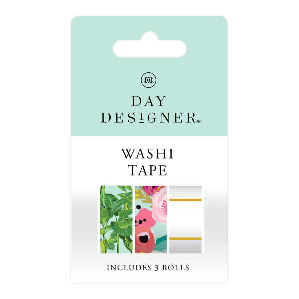 slide 1 of 1, Blue Sky Day Designer Washi Tape, Tropics/Secret Garden Mint/Clover, Pack Of 3 Rolls, 3 ct