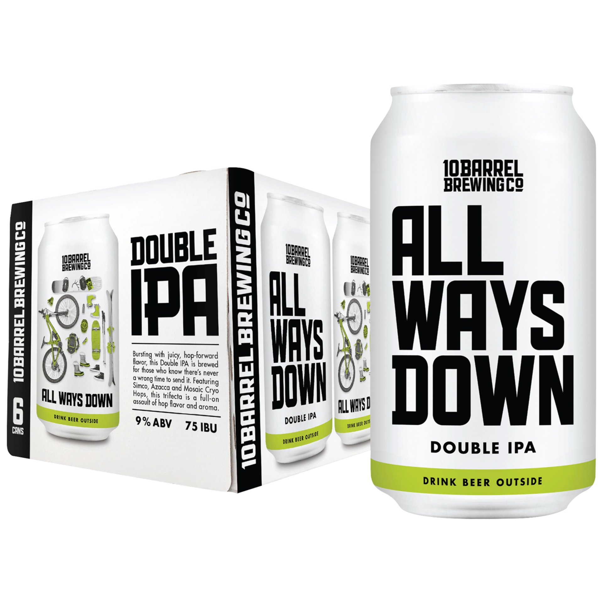 slide 1 of 3, 10 Barrel Brewing Co. All Ways Down Double IPA, 9% ABV, 12 fl oz