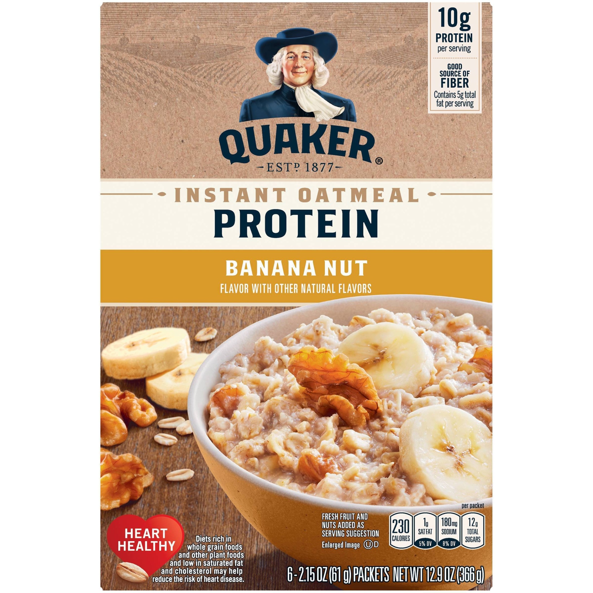 slide 1 of 4, Quaker Instant Oatmeal Protein Banana Nut, 6 ct
