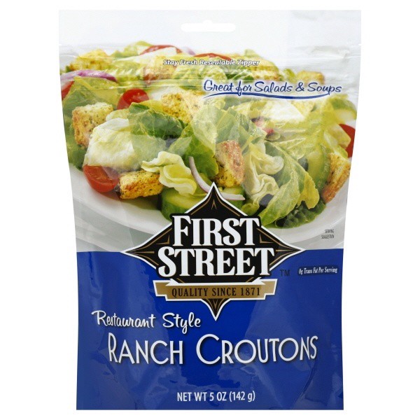 slide 1 of 1, First Street Restaurant Ranch Croutons, 5 oz