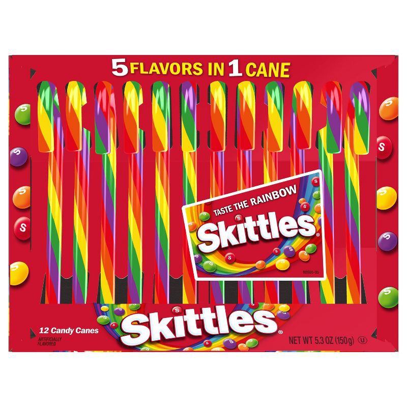 slide 1 of 4, Skittles Christmas Candy Canes - 5.3oz/12ct, 5.3 oz, 12 ct