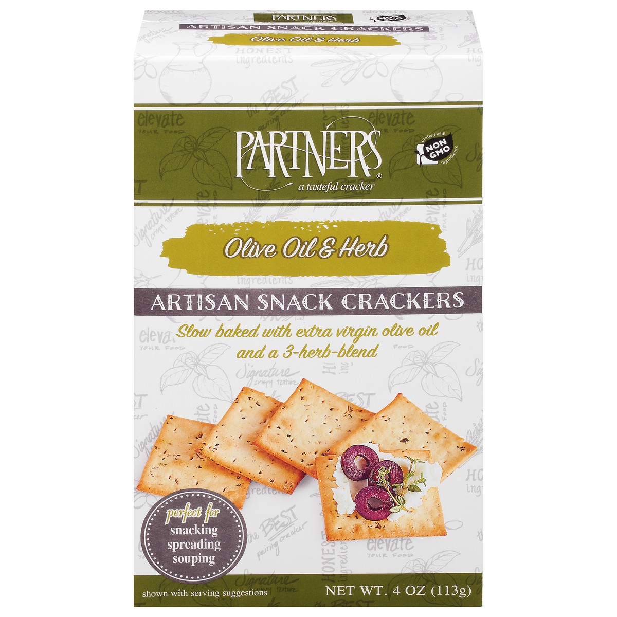 slide 1 of 9, Partners Artisan Olive Oil & Herb Snack Crackers 4 oz, 4 oz