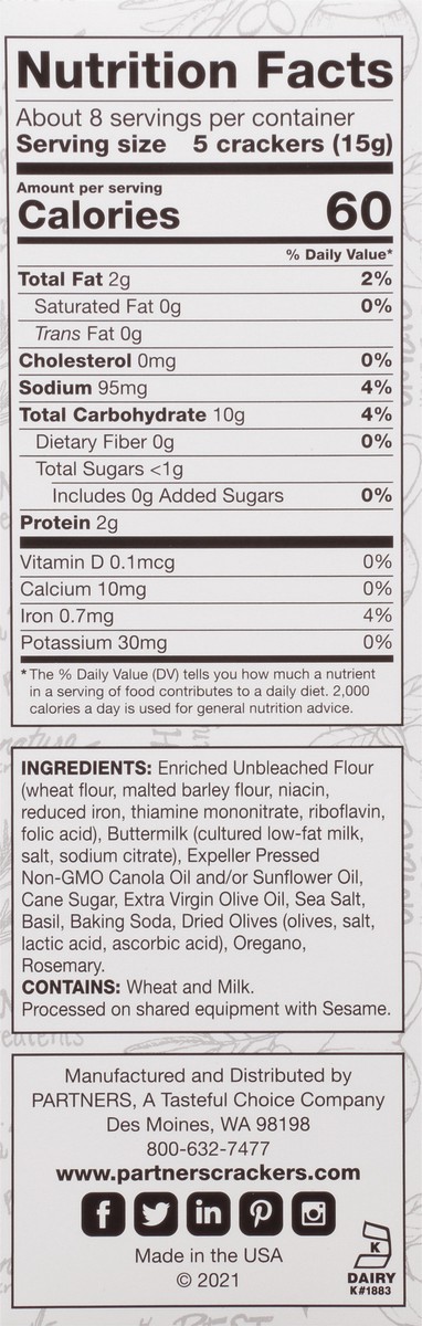 slide 9 of 9, Partners Artisan Olive Oil & Herb Snack Crackers 4 oz, 4 oz