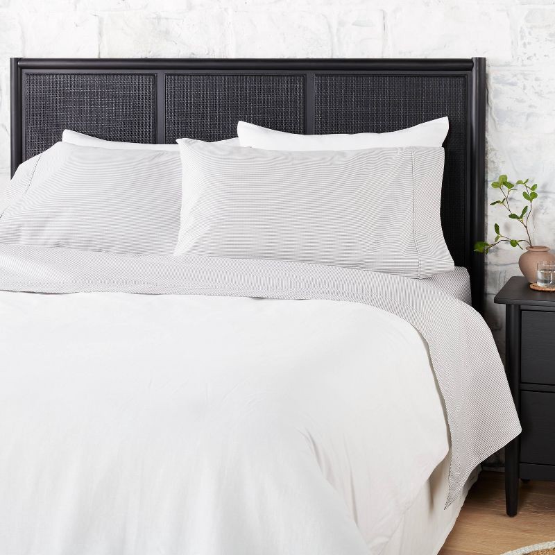 slide 2 of 3, Hearth & Hand with Magnolia 4pc Queen Cotton Percale Microstripe Sheet Set Railroad Gray/Sour Cream - Hearth & Hand™ with Magnolia: 300 Thread Count, Farmhouse Style, 4 ct