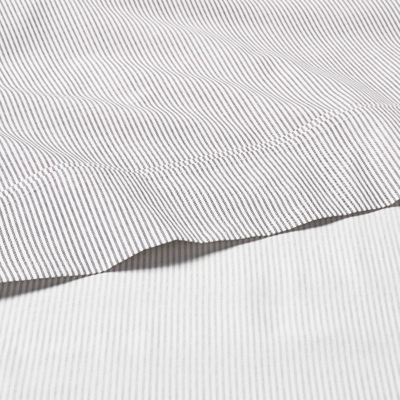 slide 3 of 3, Hearth & Hand with Magnolia 4pc Queen Cotton Percale Microstripe Sheet Set Railroad Gray/Sour Cream - Hearth & Hand™ with Magnolia: 300 Thread Count, Farmhouse Style, 4 ct