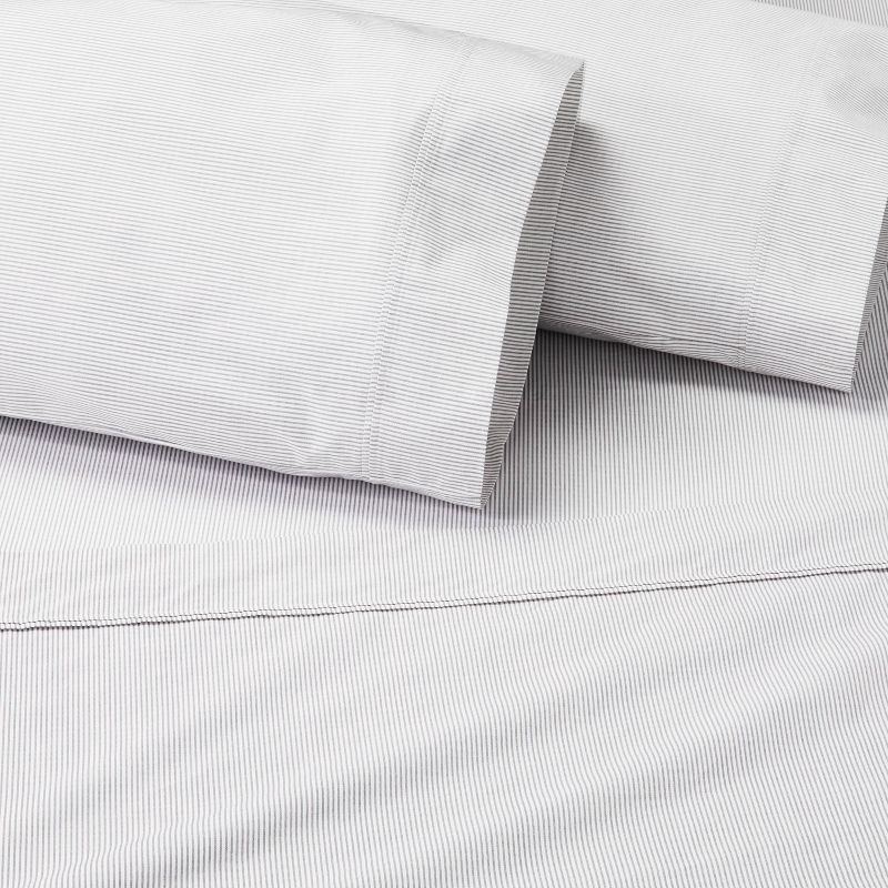 slide 1 of 3, Hearth & Hand with Magnolia 4pc King Cotton Percale Microstripe Sheet Set Railroad Gray/Sour Cream - Hearth & Hand™ with Magnolia: 300 Thread Count, Farmhouse Style, 4 ct