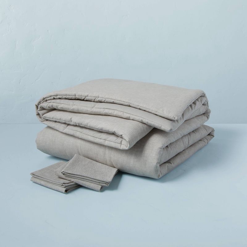 slide 3 of 5, Hearth & Hand with Magnolia 3pc Full/Queen Linen Blend Duvet Set Jet Gray - Hearth & Hand™ with Magnolia: Textured, Neutral Shade, Machine Washable, 3 ct