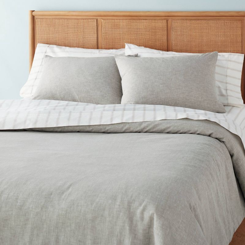 slide 4 of 5, Hearth & Hand with Magnolia 3pc Full/Queen Linen Blend Duvet Set Jet Gray - Hearth & Hand™ with Magnolia: Textured, Neutral Shade, Machine Washable, 3 ct