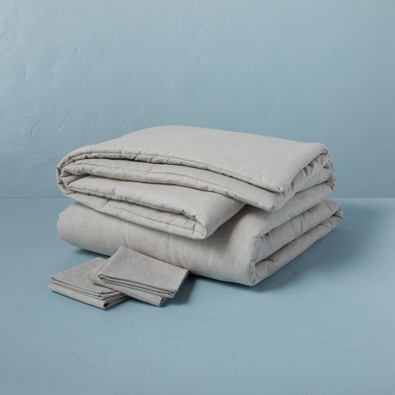 slide 3 of 5, Hearth & Hand with Magnolia 3pc King Linen Blend Duvet Set Jet Gray - Hearth & Hand™ with Magnolia: Textured, Machine Washable, OEKO-TEX Certified, 3 ct