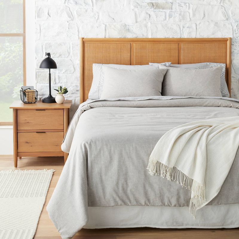 slide 1 of 5, Hearth & Hand with Magnolia 3pc King Linen Blend Duvet Set Jet Gray - Hearth & Hand™ with Magnolia: Textured, Machine Washable, OEKO-TEX Certified, 3 ct