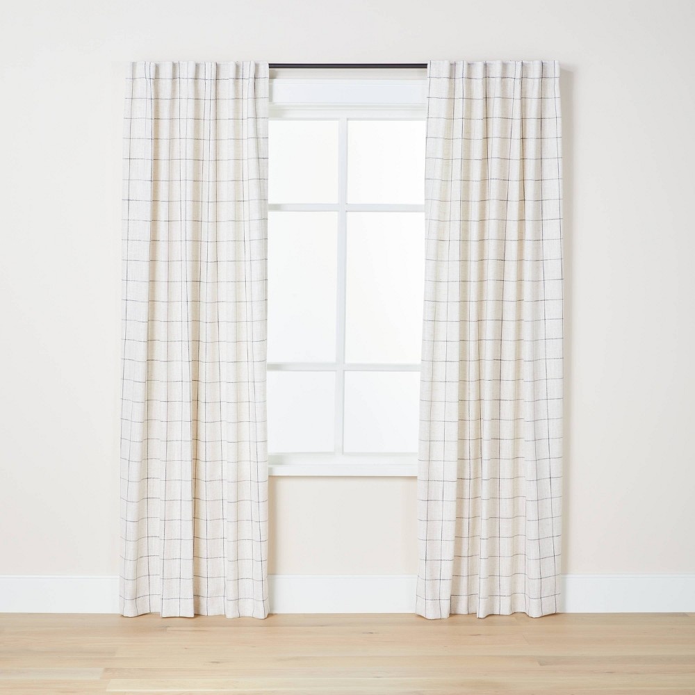 slide 2 of 6, 95" Modest Windowpane Plaid Curtain Panel Railroad Gray - Hearth & Hand with Magnolia, 1 ct