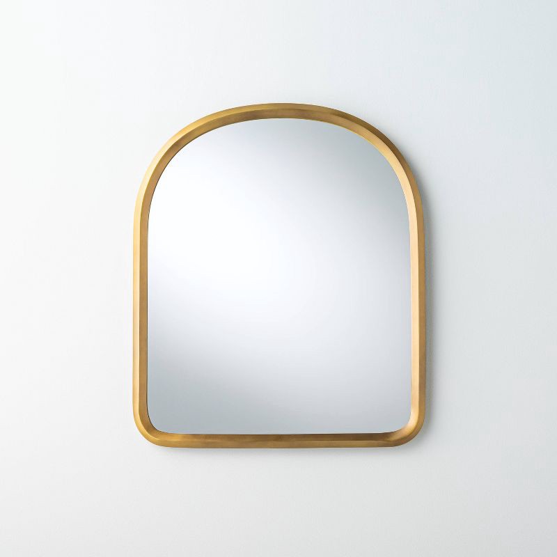 slide 1 of 4, Arched Metal Frame Mirror Brass Finish - Hearth & Hand with Magnolia, 1 ct