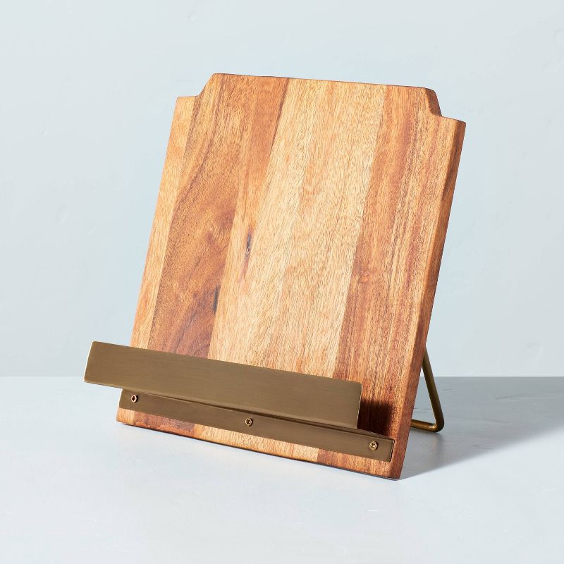 slide 1 of 4, Hearth & Hand with Magnolia Wood Cookbook Holder with Metal Ledge - Hearth & Hand™ with Magnolia, 1 ct