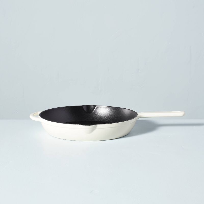 slide 1 of 3, Hearth & Hand with Magnolia 12" Enameled Cast Iron Skillet Sour Cream - Hearth & Hand™ with Magnolia: Oven-Safe, Hand Wash, 1 ct