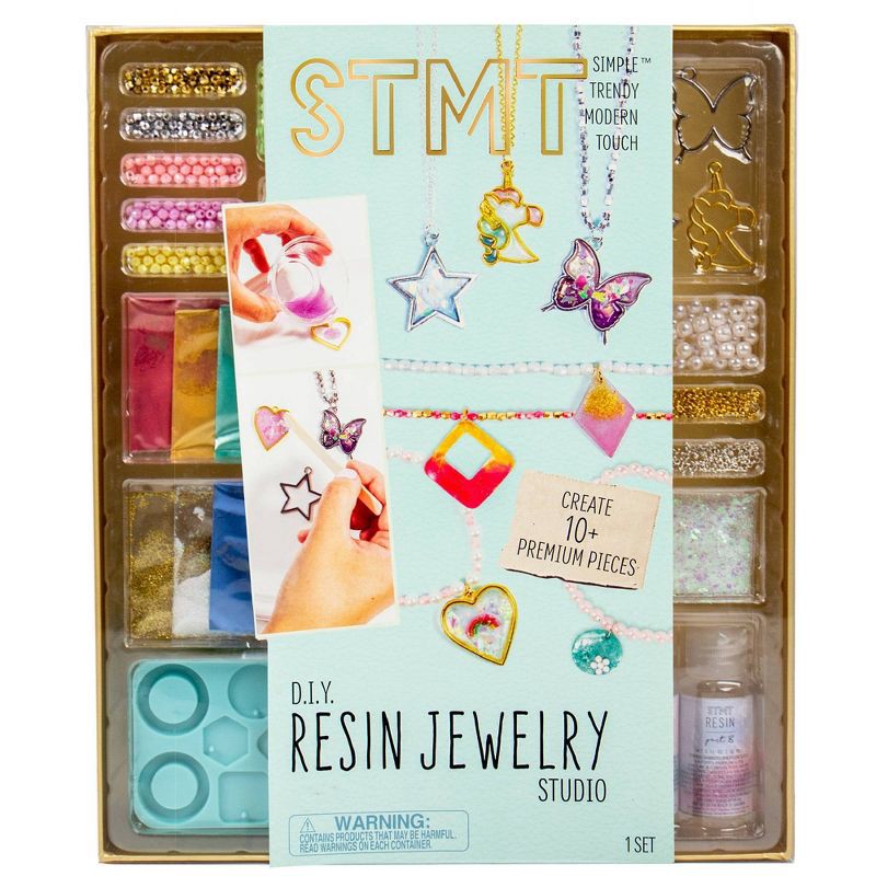 slide 1 of 7, D.I.Y. Resin Jewelry Studio - STMT: Jewelry Making Kit with Beads, Resin Charms, Glitter & Instructions for Adults, 1 ct