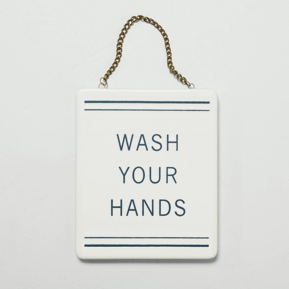 slide 2 of 3, 'Wash Your Hands' Stoneware Wall Sign Blue/Cream - Hearth & Hand with Magnolia, 1 ct