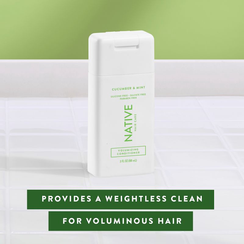 slide 7 of 7, Native Travel Size Vegan Cucumber & Mint Natural Volume Conditioner, Clean, Sulfate, Paraben and Silicone Free - 3 fl oz, 3 fl oz