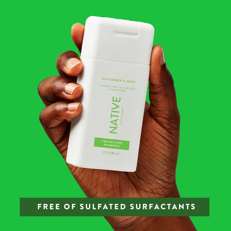 slide 3 of 6, Native Travel Size Vegan Cucumber & Mint Natural Volume Shampoo, Clean, Sulfate, Paraben and Silicone Free - 3 fl oz, 3 fl oz