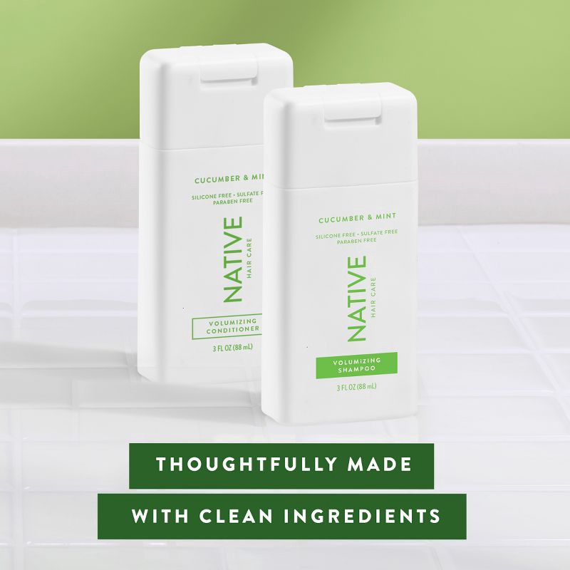 slide 4 of 6, Native Travel Size Vegan Cucumber & Mint Natural Volume Shampoo, Clean, Sulfate, Paraben and Silicone Free - 3 fl oz, 3 fl oz