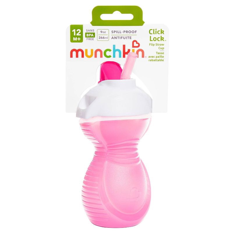 slide 3 of 4, Munchkin Click Lock Flip Straw Cup - Pink - 9oz, 9 oz