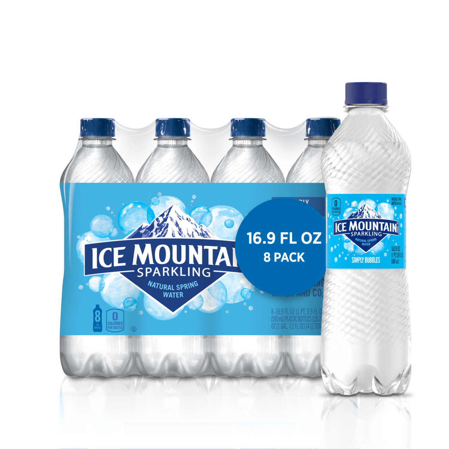 slide 1 of 4, Ice Mountain Sparkling Water, Simply Bubbles Flavo, 16.9 oz. Bottles (8 Count), 8 ct