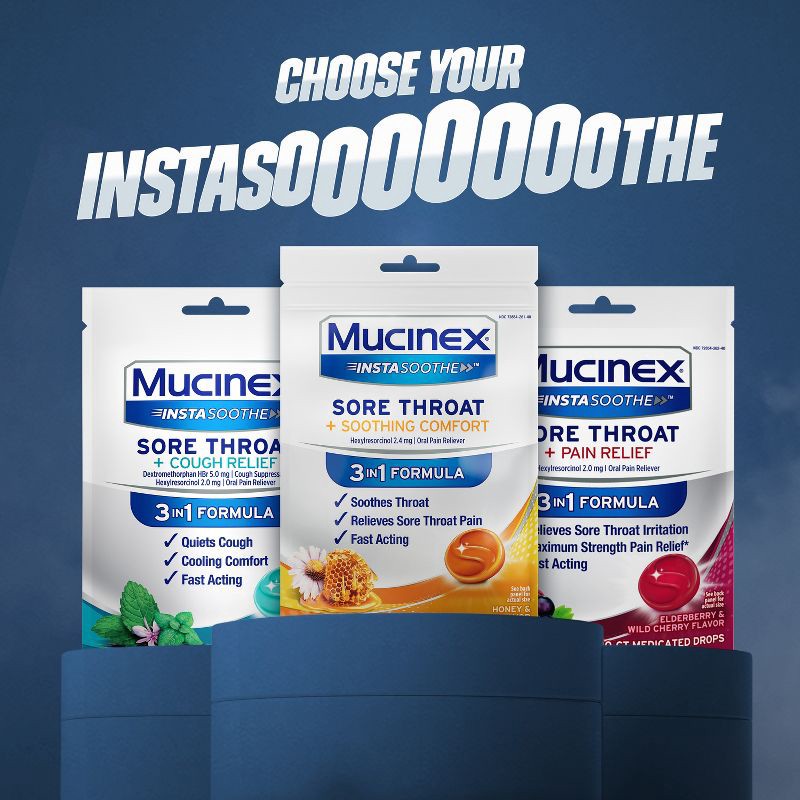 slide 6 of 11, Mucinex Instasoothe Sore Throat Medicated Drops - Honey & Echinacea - 40ct, 40 ct