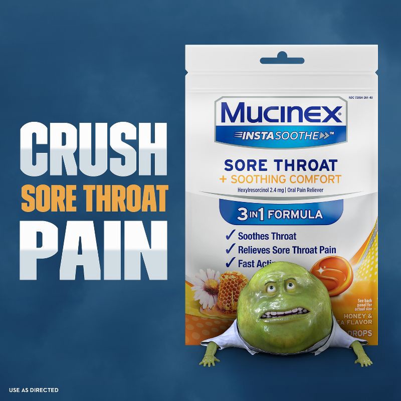 slide 7 of 11, Mucinex Instasoothe Sore Throat Medicated Drops - Honey & Echinacea - 40ct, 40 ct