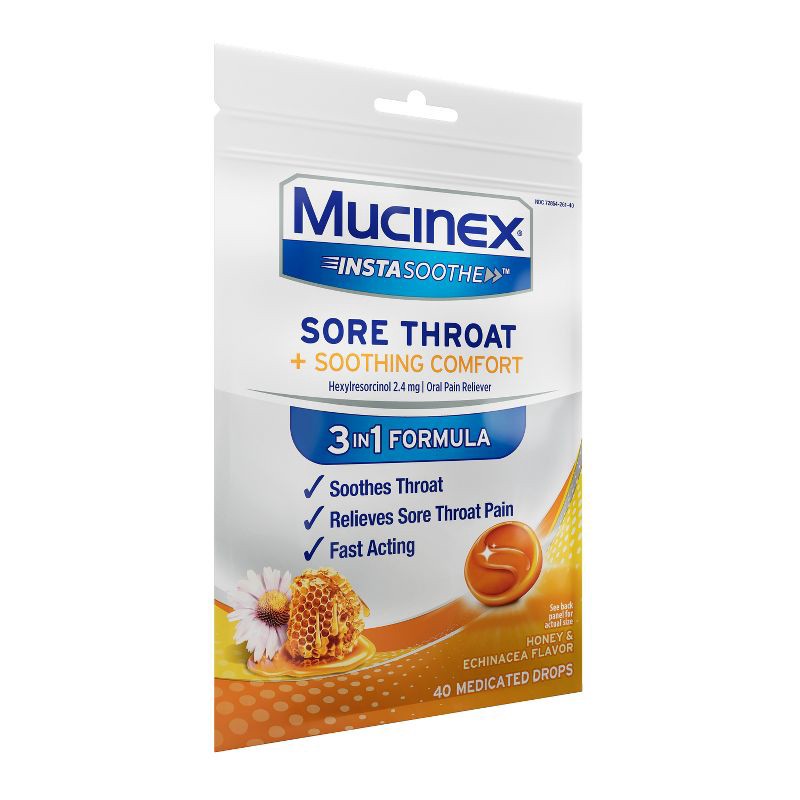 slide 9 of 11, Mucinex Instasoothe Sore Throat Medicated Drops - Honey & Echinacea - 40ct, 40 ct