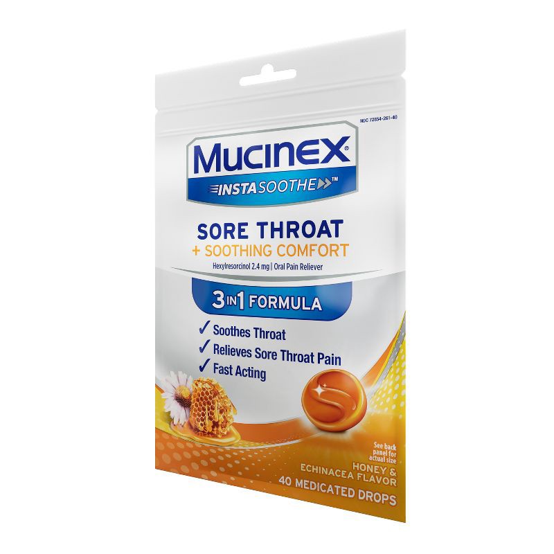 slide 10 of 11, Mucinex Instasoothe Sore Throat Medicated Drops - Honey & Echinacea - 40ct, 40 ct